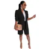 Office Lady Two Piece Blazer Shorts Suits Set Women Summer Long Sleeve Formal Jacket Kort byxkläder för kvinnliga kvinnliga femme kläder