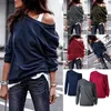 Kvinnors blusar skjortor 2022 Autumn Blus One Shoulder Tops Solid Shirt Female Clothes Outwear Casual Sticked Loose Women Long Sleeve