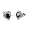 Boucles d'oreilles bijoux cristal petite pierre noire mignon Sier boucle d'oreille à la mode amour coeur mariage pour les femmes livraison directe 2021 5Ekxy