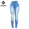 2145 Youaxon Nieuwe Aankomst Plus Size Stretchy Gescheurde Jeans Vrouw Side Distressed Denim Skinny Potlood Broek Broeken Voor Vrouwen 201109