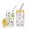 16 oz Sublimation Tasses Nouveau Creative Paillettes Verre Peut Forme Bouteille avec Couvercle et Paille D'été Drinkware Mason Jar Jus Tasse