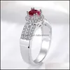 Hochzeitsringe Schmuck Großhandel- Red CZ Diamond Sier Damen Ring Luxus Designer Vintage mit Box B DHTLN