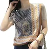 Women's T-Shirt Fashion Knitwear 2022 Summer Printed Silk Stitching Knitted Temperament All-match Short Sleeve