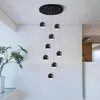 قلادة مصابيح قابلة للتعديل معلقة سوداء فضية الكرة الثريا مطعم مطعم غرفة المعيشة الحديثة فيلا درج الثريا