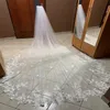 Véu de casamento com borda de renda, longo e luxuoso, aplique de lantejoulas, branco, marfim, com pente, catedral, camada única, 3 metros CPA32179374033