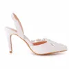 Scarpe da donna in pizzo bianco con strass perlati Décolleté con tacco alto da 10 cm Scarpe eleganti da cerimonia nuziale a punta eleganti e sexy