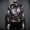 Men's T-Shirts Fashion Brand Clothing Turtleneck Men's T Shirt Floral Print Long Sleeve Fitness Casual For Male Club Outfits T-shirt M-5