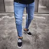 Jeans skinny Men Men Hip Hop Stripe Elastic Slim Fit calça jeans machado lápis elásticos joelho de joelho rasgado de rua jeans