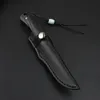 New H8401 Small Survival Straight Knife D2 Satin Drop Point Blade Ebony Handle Fixed Blade Outdoor Hunting Fishing Knives with Leather Sheath