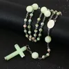 Pendant Necklaces KOMi Religious Gothic Alloy Luminous Beads Rosary Christ Jesus Cross Charms Praying Jewelry Collana R-378Pendant