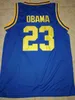 XFLSP BARACK Obama # 23 Punahou Lisesi Mavi, Beyaz Basketbol Formaları Beyaz Mor Sarı Dikişli Özelleştirilmiş