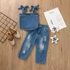 Citgeett Summer Kids Toddler Girl Girl Summer Roupfits Sleeseless Treat Strap Crop Tops no conjunto de roupas de calça jeans rasgada J220711