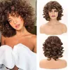 Belle Show Fluffy Length Wig Afro Kinky Curly sintético com franja ombre cosplay sem brilho Brown S 220622