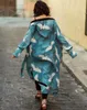 女性用水着シフォンフローラルプリント着物ローブロングスリーブビーチ自由hoho覆い女性ブラウスビンテージサマーカーディガントップスブルザシャツムー