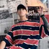 Men's T-Shirts Brief Hip Hop Fashion Striped Men T-Shirt High Quality Funny Casual Clothes O-Neck Hong Kong Style Harajuku Pullover Streetwe