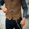 Mens Suit Vest Brown Wool T Business Waistcoat Jacket Casual Slim Fit Gilet Homme Vests for Groosmen Man Wedding 220702