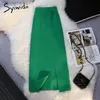 Syiwidii ​​grön sida split sexig stickad lång kjol för kvinnor höst vinter elastiska band mode casual penna midi kjolar 220401
