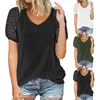 Frauen Einfache Casual Solide Lose Frauen T-shirt Sommer Hohl Spitze Kurzarm V-ausschnitt Weibliche Tops Freizeit Grundlegende T-shirt # t2g L220705