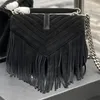 2024 Evening Bags College Medium Chain Bag Suede med fransar Chevron-Quilted Overstitching Top Handtag Läder axelband Crossbody Handbag Luxury