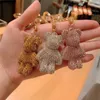 Full Rhinestone Diamond KeyChain Cartoon Bear Crystal Keychains Söt nyckelkedjringhållare Läderbandspåse Charm Pendant Tillbehör Bright Crystal 2022