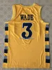SJZL98 # 3 Dwayne Wade College Marquette Golden Eagles Retro Throwback Basketball Jersey gestikt elk nummer en naam