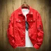 Autumn New Men's Jean Jacket Slim Fit Cotton Jacket Red White Preto Ripped Hole Jean Coats Men Cowboy Youth Men 5xl 210412