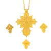 Boucles d'oreilles pendentif croix éthiopienne, chaîne en corde pour femmes et filles, bijoux érythréens en or massif fin, croix africaines