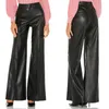 Faux Leather Black Wide Leg Pant Women Spring Loose High Waist Casual Streetwear Fashion PU Lady Mujer Pantalones Trousers 220325