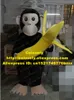 Disfraz de muñeca de mascota Nuevo disfraz de mascota de orangutanes negros Mascotte Gorilla Pongo Ape Simian Adult con grandes ojos grandes de plátano amarillo No.3836 Fr