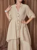 Robes grande taille boutonné devant ourlet asymétrique chemise popover pantalon large 58cY # Plus