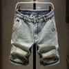 Summer Men Ripped Hole Denim Shorts Casual Straight Fashion Vintage Bleach Street Motorcycle Short Jeans Male Bermuda 220627