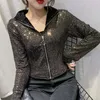 Autumn Jacket Women Glitter Sequined Short Jacket Female Fashion Long Sleeve Design Sense Sexy Bottoming Shirt 220815