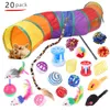 20 Pcs Cat Toy Kit Collapsible Tunnel Indoor Kitten Interactive Teaser Wand Mice Ball Pet Fun Channel Crinkle Ball Cat Supplies 220423