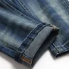 Punk Trend Retro Blue Dżinsy dla mężczyzn Zerwane Slim Elastyczne Slim Fit Denim Spodnie Hip Hop Fashion Casual Spoders Streetwear