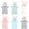 0-18m nyfödd baby onesie Hoodied Rabbit Ears Baby Rompers Bomull Kortärmad Jumpsuit Summer Spädbarn Baby Boys Girls Girles G220510