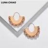 Hoop & Huggie Fashion Jewelry Women Fan Fringed Metal Earrings Glass Beads Braided Boho Statement EarringHoop