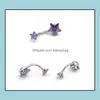 Navel Bell Button Rings Body Sieraden 316L Roestvrij staal Double Crystal Star Gold Belly Ring Piercing Cubic Zirkon Groothandel Drop Lever