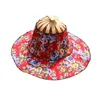 Wide Brim Hats Bamboo Foldable Hand Fan Sun Hat Women Sunhat With 2 In 1 Chinese Style Frame Floral PrintedWide Oliv22