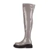 Boots Mulheres Moda sobre o joelho New Autumn Round Head Bottom Bottom 3 cm Manga de couro de salto e coxa fina vermelha 34-43 220709