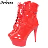 Sorbern Cross-tied botas de tornozelo de couro patente espico super alto salto alto cor personalizada plataforma de design 2018 botas de mulher