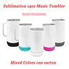 US Warehouse 14oz sublimering Bluetooth Tumbler Double Wall rostfritt stål Smart Wireless Speaker Musik Tumblers med handtag Personlig gåva Z11