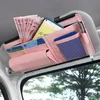 Organisateur de voiture en 1, rangement de pare-soleil, Clip de pare-soleil, boîte de rangement en cuir, stylo, carte, billet, sac de lunettes de soleil, accessoires de voiture