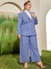 Женские брюки с двумя частями синий полоска 2 кусочки современные женщины костюмы для одиночной грудью пиджак формальная работа плюс размер мать невесты Sui