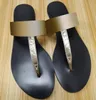 Women's Designer Leather Slippers Thong Sandals with Double Metal Flip Flop and Rubber Sole for Beach