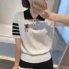 510 L 2022 Runway Summer Brand Same Style Sweater White Lapel Neck Short Sleeve T Shirt Women's Sweaters yl