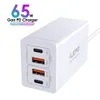 65W GAN Charger USB-C Estação de carregamento inteligente com saída USB C, adequado para telefones celulares, laptops, tablets, etc.