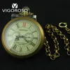 VIGOROSO Collectible Antieke Oude Koperen Mechanische Zakhorloge FOB Ketting Hand Winding Romeinse cijfers 1224 Uur Vintage Klok 220718