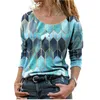 Korte mouw geometrisch patroon dames t -shirt lente zomer tops oneck print casual t -shirt los lange mouw vrouwelijke tee 220527