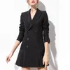 T104 Womens Suits Blazers Tide Brand Högkvalitativ retro Fashion Designer OL Suit veckad ny midja Show Thin Coat Wind Dress Business Suit Stor storlek