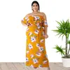 Abiti taglie forti Summer Bohemian Style Women Print Maxi Slash Neck Ruffles 5xl Orange Blue DressPlus